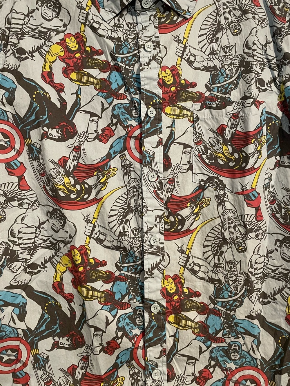 Marvel Light Blue Short-Sleeve Button-Down Shirt with Superhero Comic Print - Picture 3 of 9